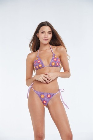 Juicy Couture Adriana Purple Flowers Crochet Bottom Ljubičaste | JC-SN651862