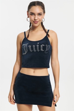 Juicy Couture Big Bling Velour Tank Top Plave | JC-SN651637