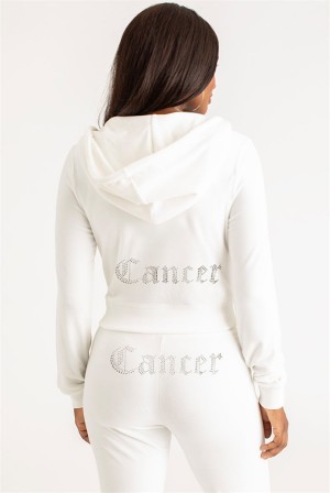 Juicy Couture Cancer Big Bling Velour Hoodie Bijele | JC-SN651552