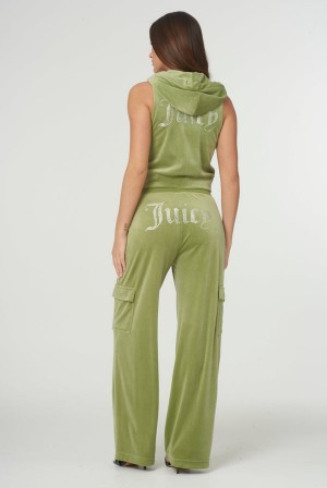 Juicy Couture Cargo Velour Diamante Trouser Zelene | JC-SN651987