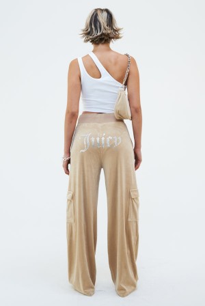 Juicy Couture Cargo Velour Diamante Trouser Smeđe | JC-SN651997