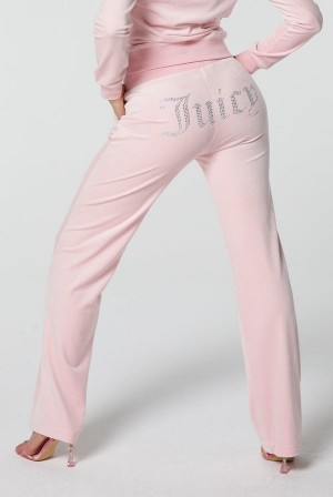 Juicy Couture Classic Velour Del Ray Diamante Bottoms Roze | JC-SN652071