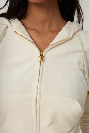 Juicy Couture Classic Velour Robertson Hoodie Krem | JC-SN651992