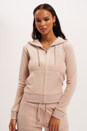 Juicy Couture Classic Velour Robertson Hoodie Svijetlo Smeđe | JC-SN652136