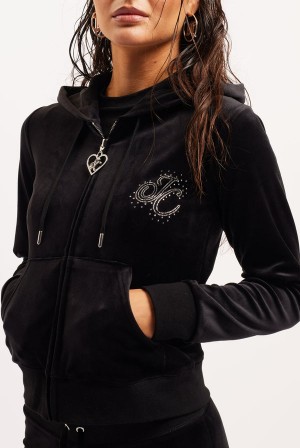 Juicy Couture Classic Velour Scatter Bead Hoodie Crne | JC-SN652121