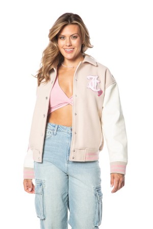 Juicy Couture Convertible Collar Varsity Jacket Bež Bijele | JC-SN651672