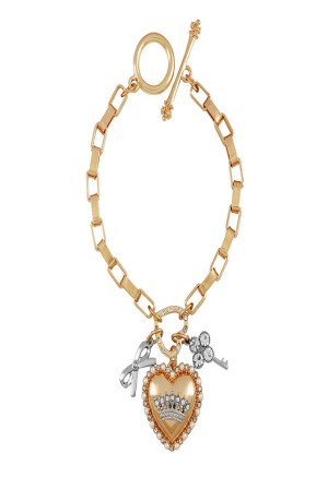 Juicy Couture Crown Charm & Heart Pendant Bracelet Zlatne | JC-SN651893