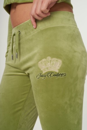 Juicy Couture Crown Embroide Velour Trackpants Zelene | JC-SN651968