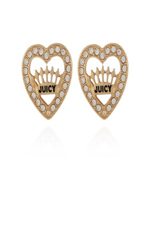 Juicy Couture Crown Heart Stud Earrings Zlatne | JC-SN651899