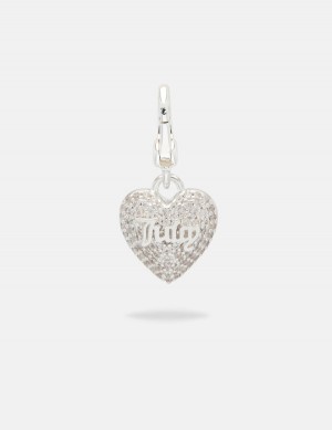 Juicy Couture Crystal Heart Charm Srebrne | JC-SN652390