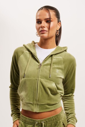 Juicy Couture Diamante Velour Zip-through Hoodie Zelene | JC-SN651984