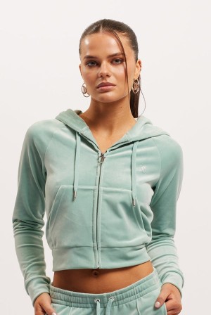 Juicy Couture Diamante Velour Zip-through Hoodie Plave | JC-SN652112