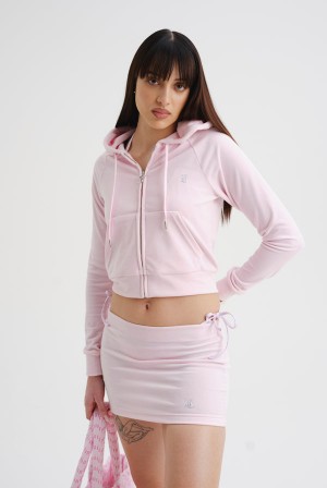 Juicy Couture Diamante Velour Zip-through Hoodie Roze | JC-SN652139