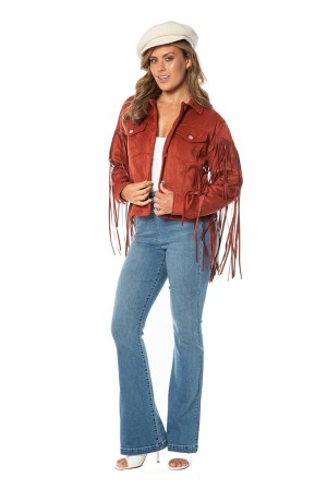 Juicy Couture Faux Koža Fringe Trucker Jacket Crvene | JC-SN651676