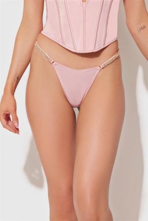 Juicy Couture Frederick's X Juicy Satin & Rhinestone G-string Svijetlo Roze | JC-SN651784