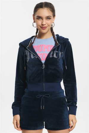 Juicy Couture Front Bling Hoodie Plave | JC-SN651589