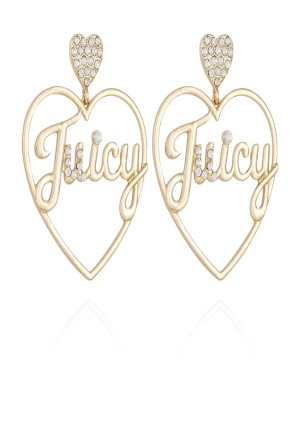 Juicy Couture Heart Logo Hoop Earrings Zlatne | JC-SN651897