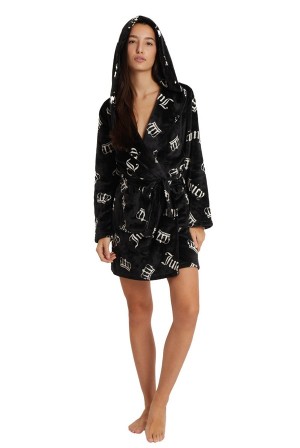 Juicy Couture Hooded Luxe Plush Robe Crne | JC-SN651788