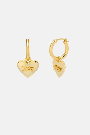 Juicy Couture Hoop Earrings With Heart Drop Zlatne | JC-SN652347