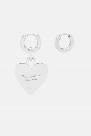 Juicy Couture Hoop Earrings With Single Heart Drop Srebrne | JC-SN652375