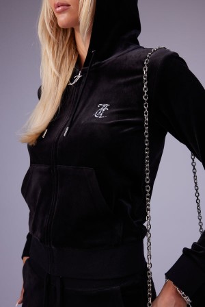 Juicy Couture Mixed Crystal Classic Velour Robertson Hoodie Crne | JC-SN652066