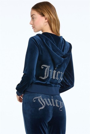 Juicy Couture Og Big Bling Velour Hoodie Plave | JC-SN651565