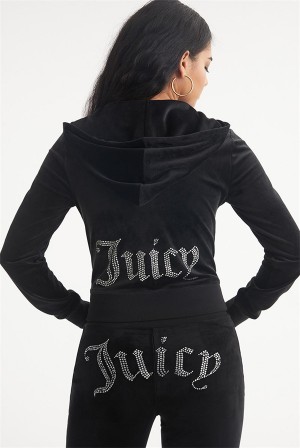 Juicy Couture Og Big Bling Velour Hoodie Crne | JC-SN651568