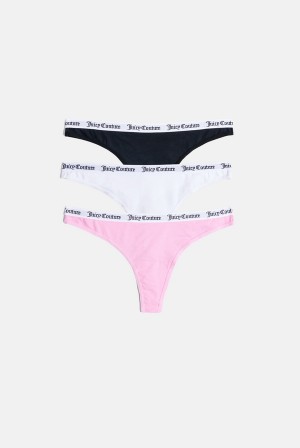 Juicy Couture Pack Of 3 Cotton Branded Waistband Thongs Visebojne | JC-SN652267