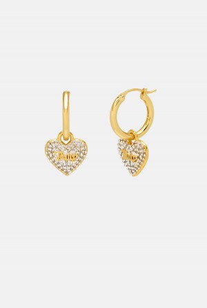 Juicy Couture Pavè Crystal Heart Drop Hoop Earrings Zlatne | JC-SN652355