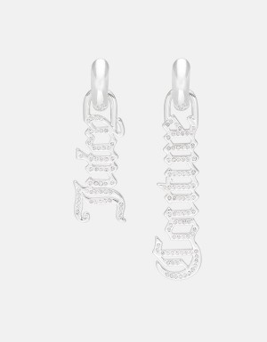 Juicy Couture Pavè Crystal Juicy Couture Drop Earrings Srebrne | JC-SN652351