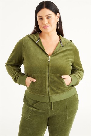 Juicy Couture Plus-size Icons Classic Cotton Velour Hoodie Zelene | JC-SN651537