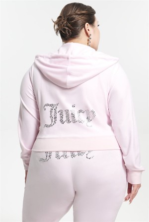 Juicy Couture Plus-size Mixed Jewels Velour Hoodie Svijetlo Roze | JC-SN651583