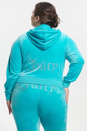 Juicy Couture Plus-size Og Big Bling Velour Hoodie Plave | JC-SN651525