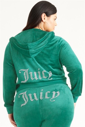 Juicy Couture Plus-size Og Big Bling Velour Hoodie Zelene | JC-SN651528