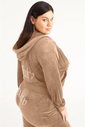 Juicy Couture Plus-size Og Big Bling Velour Hoodie Plave Sive | JC-SN651529