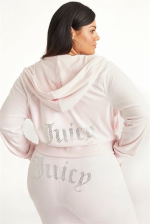 Juicy Couture Plus-size Og Big Bling Velour Hoodie Svijetlo Roze | JC-SN651539