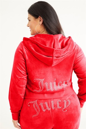 Juicy Couture Plus-size Og Big Bling Velour Hoodie Crvene | JC-SN651559