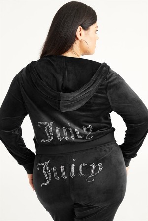 Juicy Couture Plus-size Og Big Bling Velour Hoodie Crne | JC-SN651563