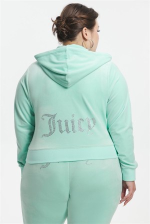 Juicy Couture Plus-size Og Big Bling Velour Hoodie Menta | JC-SN651576