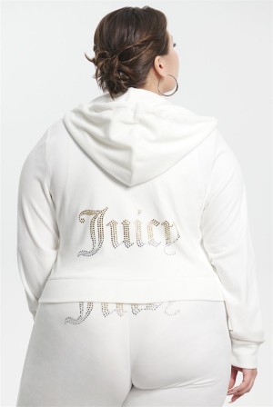 Juicy Couture Plus-size Ombre Big Bling Velour Hoodie Bijele | JC-SN651572