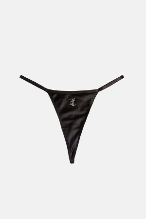 Juicy Couture Satin T-bar Charm Thong Crne | JC-SN652252