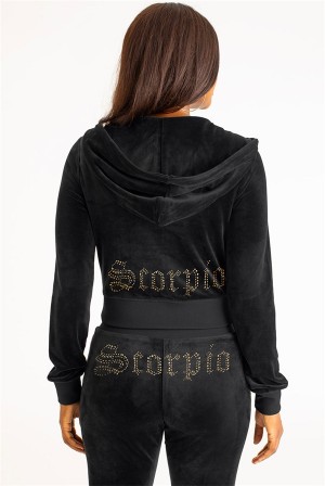 Juicy Couture Scorpio Big Bling Velour Hoodie Crne | JC-SN651553