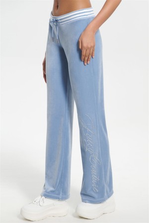 Juicy Couture Script Bling Velour Track Pants Plave | JC-SN651606