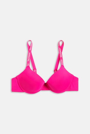 Juicy Couture Shiny Tape Logo Plunge Bra Roze | JC-SN652243