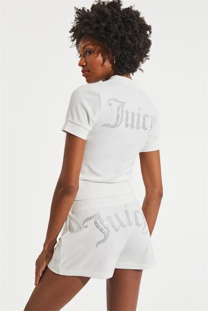 Juicy Couture Short Sleeve Big Bling Cotton Velour Zip-up Bijele | JC-SN651522