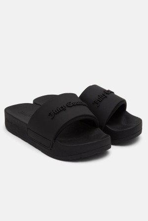 Juicy Couture Stacked Embossed Sliders Crne | JC-SN652199