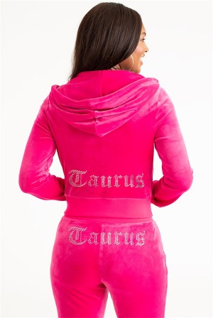 Juicy Couture Taurus Big Bling Velour Hoodie Roze | JC-SN651517