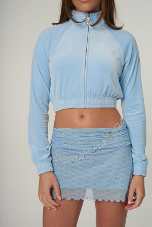 Juicy Couture Velour Diamante Cropped Tracktop Plave | JC-SN651975