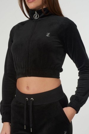 Juicy Couture Velour Diamante Cropped Tracktop Crne | JC-SN652000