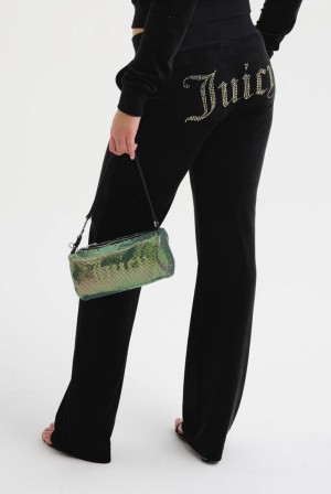 Juicy Couture Velour Mixed Iridescent Diamante Tracksuit Bottom Crne | JC-SN652086